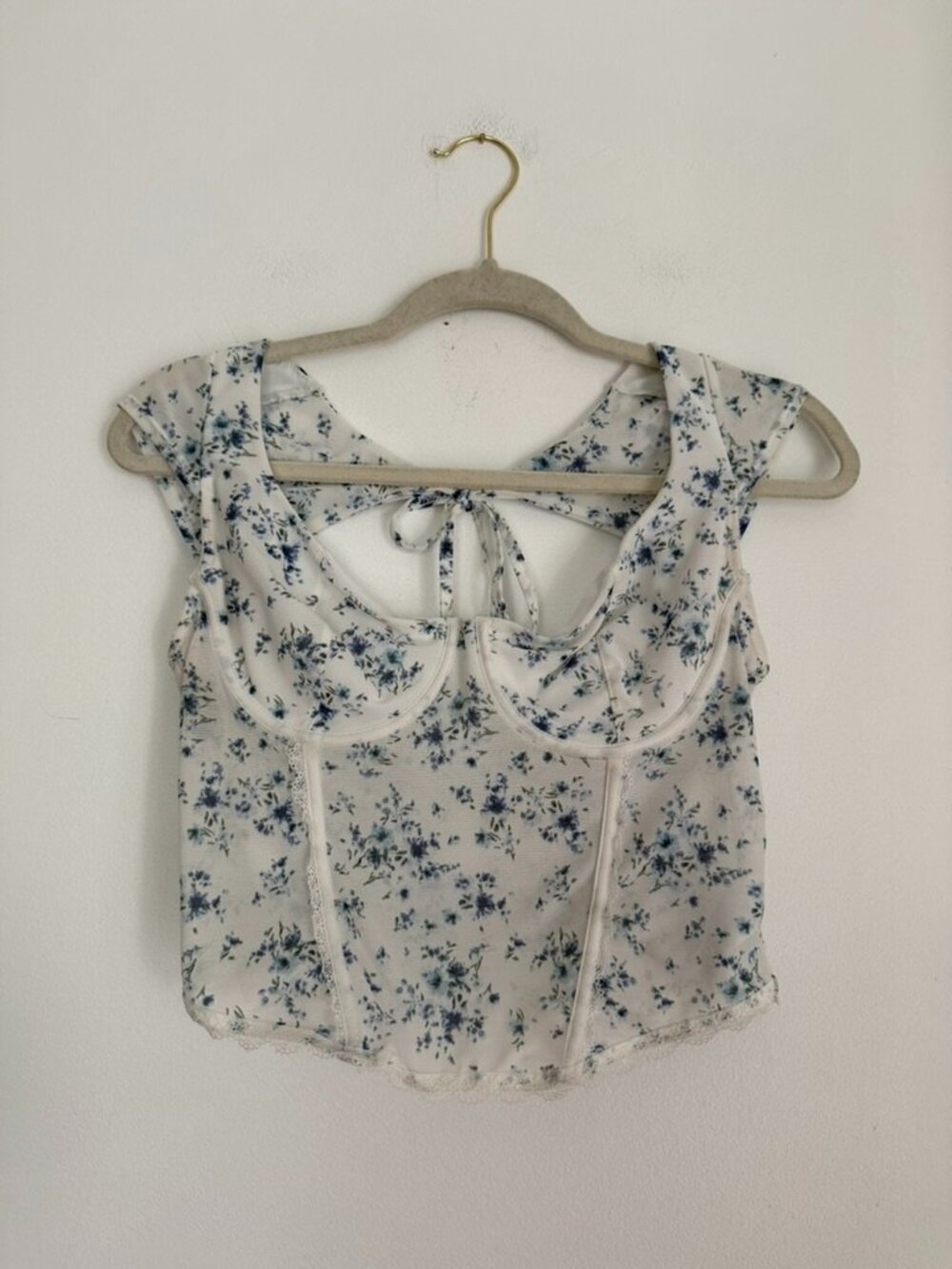 Garage Blue Floral Corset Tie-Back Top Size M - Picture 4 of 6